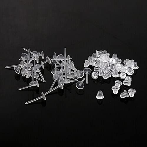 DSOMHZ Plastic Earrings,Clear Plastic Earrings Clear Earrings Plastic Post Earrings Plastic Earring Posts and Earring Backs Silicone Earrings Clear Stud Earrings 100 Pairs Back Earrings and Blank Pins Stud - Image 5